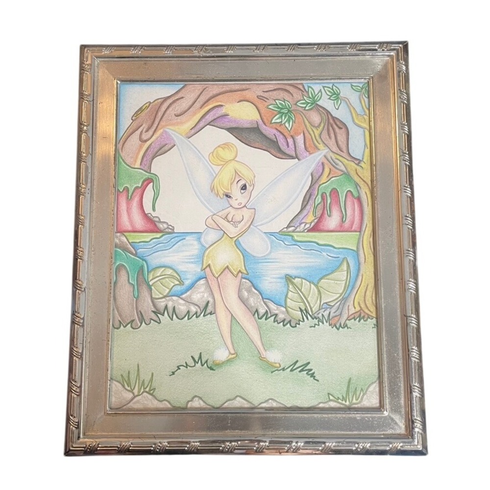 Disney Tinker Bell Hand Drawn Colored Pencil Art Framed Peter Pan Fairy